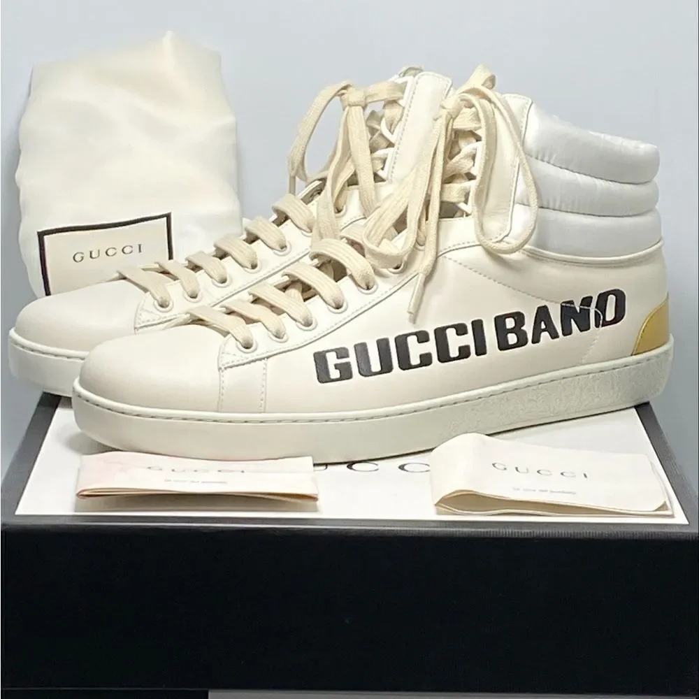 GUCCI Calfskin Ace Gucci Band Mens High Top Sneakers size 9.5/ US size 10.5